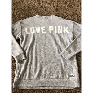 VS Pink Gray Stadium Mockneck Crew Pullover